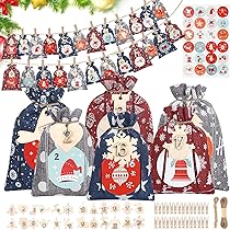 Sprinlot 24 Calendrier De L'Avent à Remplir, Sac En Tissu De Calendrier De L'Avent, Calendrier De Noël Sachets ​en Jute, Sacs Calendrier Surprise Pour Noël, Calendrier De L'avent Sachet