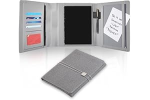 OOKU Housse en cuir PU compatible avec Rocketbook Fusion, Panda Planner, Everlast, Moleskine, Core, 15,2 x 22,4 cm avec passant pour stylo, porte-cartes de visite, couverture réutilisable – Gris