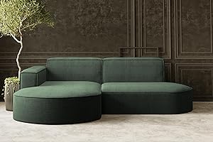 ‎KAISER MÖBEL Kaiser Möbel, Modena Studio Parma Corner Sofa, Modern Design Couch, Upholstered Corner, Freestanding Sofa Living Room Fabric Thick Cord Poso Dark Green Left