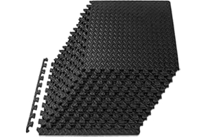 ProsourceFit Puzzle Exercise Mat ½ in, Eva Interlocking Foam Floor Tiles for Home Gym, Mat for Home Workout Equipment, Floor Padding for Kids, Black, 24 in x 24 in x ½ in, 48 Sq Ft - 12 Tiles