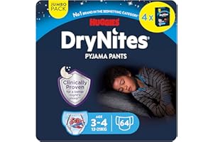 Huggies DryNites, Boys’ Night Time Pants - Sizes 3-4 Years (64 Pants) - Absorbent Pyjama Pants for All Night Comfort - Unbeatable Night Time Protection