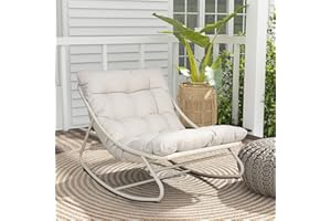 Grand patio Outdoor Rocking Chair with Cushion, Rocking Lounger Weatherproof Metal Relaxing Chair for Garden, Living Room, Yard, Patio and Balcony, Maximum Load 150 kg, Off White