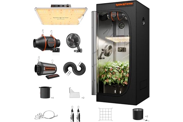 Spider Farmer Grow Tent Kit Complete 3x3x5 SF-1000 Dimmable Samsung Diodes, Grow Tent Complete System 2.3x2.3ft Growing Tent Kit Set 27"x27"x62" with 4 inch Inline Fan Carbon Filter
