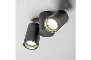 CGC Lighting Modern Indoor Adjustable Twin Double Head Ceiling Wall Spotlights GU10 (Black, Double Spot Light)