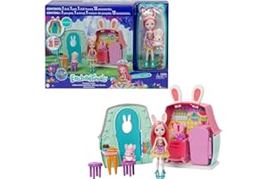 Enchantimals Coffret La Maison de Bree Lapin avec mini-poupée, figurine animale Twist et 13 accessoires, jouet pour enfant, GYN60