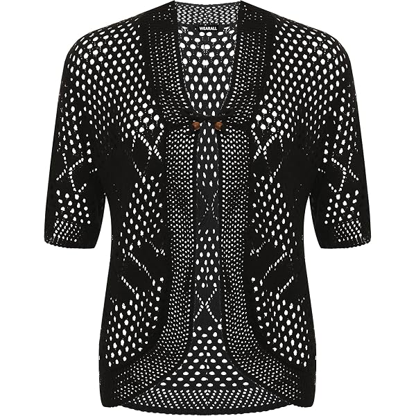 Cardigan Court Femme En Crochet - Hausseur D'épaules Ouvert Avec Attache - Taille 44-56 - Coton Et Acrylique