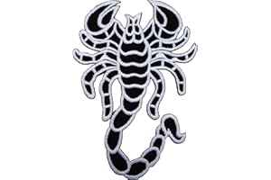 ELLU Scorpion Biker Patch Embroidered Iron/Sew On Jacket Jeans Black White Badge