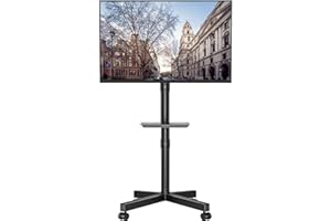 ‎BONTEC BONTEC Mobilny Stojak na Telewizor na Kółkach, Regulowany Nachylny Wózek TV z Półką na Laptopa i Media dla Telewizorów LED, LCD, OLED 23-60 cali, Nośność do 25 kg, Zgodny z VESA 400x400 mm