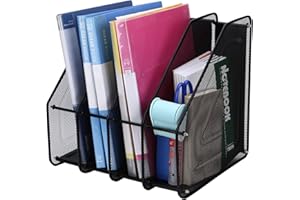 TOROTON Mesh Magazine File Rack Holder, 4 Compartments Metal Filing Rack Home Office Desk Book Sorter Storage Shlef for Paper Magazine Literature Documents and Books -Black