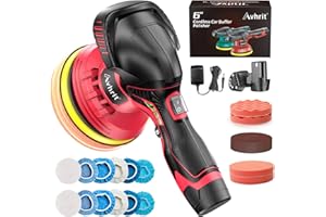 Avhrit Pulidora Coche, Kit de Pulidora Coche sin Cable Profesional 6 Pulgadas Orbital 8mm con 2 Baterías 12V/ 2,0Ah 6 Velocidades Variables y Manual en