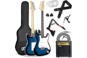 3rd Avenue XF Full Size 4/4 E-Gitarre Ultimate Kit Mit 10-W-Verstärker, Digitalem Stimmgerät, Kabel, Ständer, Gigbag, Gurt, Ersatzsaiten, Plektren, Kapodaster - Blau