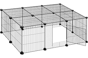 ELIGHTRY Kojec dla zwierząt domowych, świnka morska, króliki, chomik, szczeniak, kot, metalowe ogrodzenie do ćwiczeń, obudowa, metalowa klatka z drzwiami, 16 paneli, czarny, 109 x 74 x 39 cm