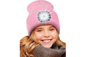 Deilin LED Lighted Beanie Cap for Kids, Unisex Winter Warmer Knitted Hat with 4 LED Headlamp USB Rechargeable Waterproof Light Up Hat with Torch for Children, Christmas Great Gifts for Boys Girls