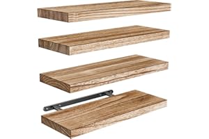 Pipishell Floating Shelves, 40cm Wall Shelves, Paulownia Wood Shelves for wall, Wooden Shelves Set of 4 for Bathroom, Bedroom, Office, Living Room, Kitchen,etc (light brown)