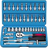 Retoo Professional Socket Wrench Set, 46 Pieces, Sockets, Ratchet, Screwdriver Bits, Mechanical Tool Kit, for Home Repair and