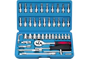 Retoo Juego de Llaves de Vaso Profesionales, 46 Piezas, Vasos, Carraca, Puntas de Destornillador, Kit de Herramientas Mecánicas, para la Reparación del Hogar y Bricolaje, Maletín, Universal