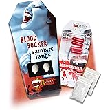 FXSTUFF Frauen Halloween Vampir Zähne + Kunstblut Kapseln + Abformmasse (wiederverwendbar), Vampirzähne passend zum Horror Ko