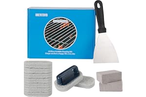 KNEVITBVD Griddle Cleaning Kit for Blackstone, Heavy Duty Flat Top Grill Cleaning Accessories, Griddle Scraper Tools with 9 Scouring Pads,1 Scrubber Brush,1 Griddle Grill Scraper, 2 Cleaning Bricks,13 Piece