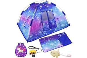 ZITA ELEMENT 18 Inch Doll Tent Set - Camping Tent, Sleeping Bag, Backpack, Toy Camera, Dog & Travel Accessories