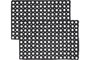 HOUSEGADS Pack of 2 Rubber Hollow Mat Outdoor Anti Fatigue Non Slip Drainage Black Door Mat Light Weight Washable Large Ramp Mat Entrance Thick Playground Garden Floor Matting (40 x 60 (Pack of 2)
