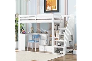 Dolamaní Łóżko piętrowe 90 x 200 cm z biurkiem, szufladami, otwartą szafą do przechowywania, chowana drabina, kilka wkładanych półek, rama łóżka z zabezpieczeniem przed wypadnięciem (białe A)