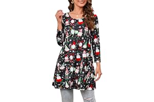 Enmain Womens Tunic Top 3/4 Long Sleeve Tunics for Women UK Plus Size Round Neck Longline Tops for Leggings Ladies Swing T Shirt Casual Loose Stretch Comfortable Blouses Shirts S-5XL