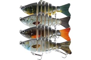 Ptwola 4 Pcs Lifelike Slow Sinking Swimming Bait Artificial Fishing Lures Pike Perch Realistic Multi Jointed Fish Freshwater Crankbaits Family Gear Kits for Bass Trout Crappie Walleye Pike Bluegill