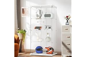 ‎APLANCEE Aplancee Glasvitrine Standvitrine in Weiß, 164 * 36.3 * 80.5cm Vitrinenschrank mit 4 Glasböden & 2 Türen aus gehärtetem Glas, Modern Glas Schrank für Wohnzimmer Büro Sammlerstücke Bücher Wein