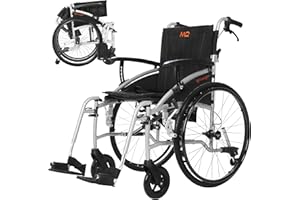 MobiQuip Lightweight, Manual Self Propelled Wheelchair, Super Light, Aluminium Frame Wheelchair, Folding, with 24 Inch Quick Release Sports Wheels (Silver Frame 20 Inch Seat)