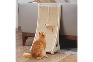 PETKARAY Rascador en Forma de L con Almohadilla de Sisal, para Gatos de Interior, Montado en el Suelo con Juguete de Ratón y Hierba Gatera