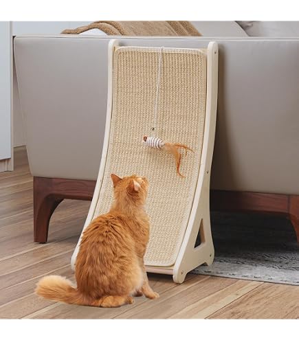105° Katzenkratzer Aus Sisal – L-förmig, Bodenmontiert, Mit Katzenminze & Spielzeug