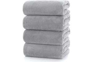 Lumimi Towels 4-Piece Soft Microfiber Bath Towel Set Incredibly Absorbent Lightweight Quick Dry and Durable, 55" L x 27" W, 4 Pack Light Grey