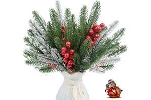 Woltoy 35 Pezzi Rami di Pino Artificiale di Natale, Rami Natalizi Decorativi da 26 cm, Rami di Abete per Ghirlanda Fai da Te, Natale, Decorazione Domestica