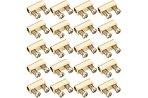 PATIKIL Steel Wire Rope Cable Clamp, 20 Pack M3 Double Hole Wire Rope Clips 3.0mm Line Hole with End Screw Stopper, Brass Tone