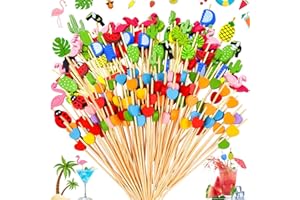 SOUNDZERO 200 Piezas Palillos Decorativos para Aperitivos, Palillos para Cócteles 12cm, Palillos Rosa para Aperitivos en Forma de Corazón, Incluye Corazón, Fruta, Flamenco Rosado, Para Fiesta, Niños (Colorido)