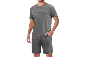 Marvmys Pigiama Uomo Estivo Cotone Scollo a V Stampa Lettere Pigiami Maniche Corte Pigiamas Due Pezzi Comodo e Traspirante