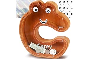 Lakpopya Salvadanaio in Legno a Forma di Lettera per Bambini, Salvadanaio Personalizzato Grandi, Salvadanaio Apribile Trasparente, per Regalo/Decorazione Domestica/Ricordo (C)