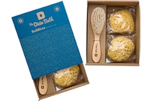 The Dida World Bath Bubbles - Pack 2 esponjas naturales, cepillo de madera