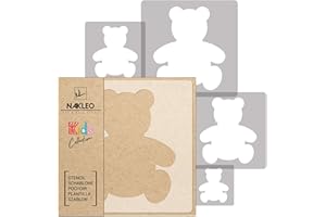 NAKLEO Stencil di Pittura per Bambini, Set di 5 Pezzi da 9x9 a 34x34cm Orsetto Orso Peluche, Modelli Plastica e Riutilizzabili di Stanza Decorazione, Sagome DIY Fai-da-te, Mobili Muro Legno