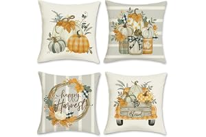 Bonhause Höst Pumpa Kuddfodral 45 x 45 cm Grå Beige Orange Pumpor Höst Löv Krans Dekorativ Prydnadskudde Överdrag för Soffa B