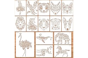 RAFIYU 15 Stücke Schablonen Textilgestaltung, Malschablonen Kinder, Wiederverwendbare Tiere Schablonen zum Malen，Waschbar Tiermalerei Schablone，Malerei Vorlage Zubehör für DIY Scrapbooking(30 * 22cm)