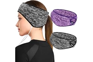 VDSOW Running Headband 2Pcs, Winter Ear Warmer Headbands with Ponytail Hole for Women Girls, Windproof Fleece Thermal Full Cover Ear Muffs Sports Headwear Warmers Hair Bands for Ladies Cycling Skiing Yoga