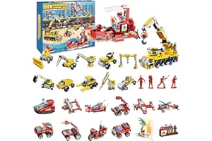 HOBUBU Advent Calendar, 24 Days Christmas Countdown Surprises for Kids Toys, Engineering Vehicle & Fire Engine Building Blocks Toy Set, 12-in-1 24PCS Blocks Toys, Gift for Boys Girls