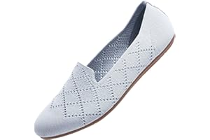 Puxowe Damen Ballerina Flache Schuhe Runde Zehe Strick Kleid Schuhe Niedriger Keil Slip On Ballerina Walking Flats Schuhe für Frauen Bequem Weich