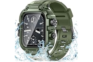 Goton IP68 Waterproof Rugged Band for Apple Watch 45mm 44mm with Case build-in Screen Protector for Men, Heavy Duty Bumper Cover Sport Strap Compatible with iWatch Series 9/8/7/6/5/4/SE