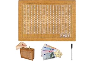 LYNBLY Hucha de Madera, Hucha con Contador, Cajas de Dinero Reutilizables, Caja de Dinero con Objetivo Ahorro y Números para Marcar, para Ayudar a Los Niños a Desarrollar el Hábito de Ahorr (1000)