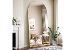 NIMURY Espejo de Pie 192 x 85 cm, Gran Arqueado de Pared Con Marco de Aluminio Dorado, de Cuerpo Entero Para Baño, Dormitorio, Entrada y Pasillo