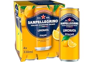 ‎SANPELLEGRINO San Pellegrino Naturali Limonata Zitronen-Limonade mit 16% Zitronensaft (aus Konzentrat) 4er Pack (4 x 330ml) Einweg-Dosen