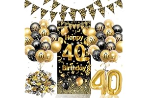 WISTENALLA 40. Geburtstag Deko Set Schwarz Gold - Komplette Geburtstagsparty Dekoration für Männer & Frauen mit Riesen Hintergrundbanner, Dreiecksgirlande, Zahlenluftballon, Luftballons und Konfetti