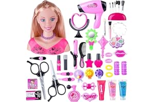 TIRFF Têtes à Coiffer et Maquiller Enfant, 41 Pièces Tête à Coiffer et Maquiller Jeu de Jouets, Accessoires Cheveux & Maquillage, Sèche-Cheveux, Jeux dimitation Cadeau pour Fille